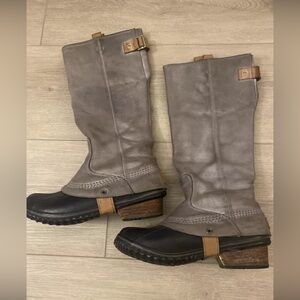 RARE Sorel Slimpack Waterproof Rain Gray Leather Tall Equestrian Riding Boot 8